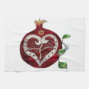 Judaika Pomegranate Heart Hanukkah Rosh Hashanah Geschirrtuch