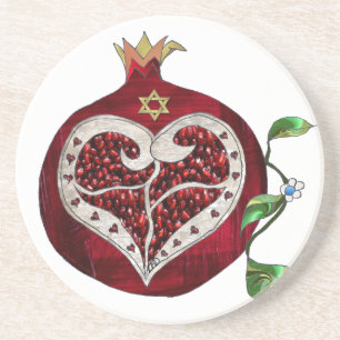 Judaika Pomegranate Heart Hanukkah Rosh Hashanah Getränkeuntersetzer