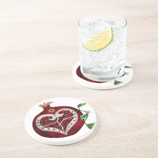 Judaika Pomegranate Heart Hanukkah Rosh Hashanah Getränkeuntersetzer (Seite)