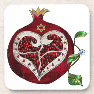 Judaika Pomegranate Heart Hanukkah Rosh Hashanah Getränkeuntersetzer