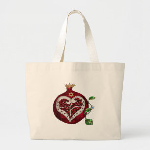 Judaika Pomegranate Heart Hanukkah Rosh Hashanah Jumbo Stoffbeutel