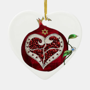 Judaika Pomegranate Heart Hanukkah Rosh Hashanah Keramik Ornament