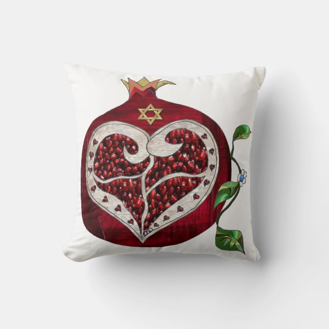 Judaika Pomegranate Heart Hanukkah Rosh Hashanah Kissen (Vorderseite)