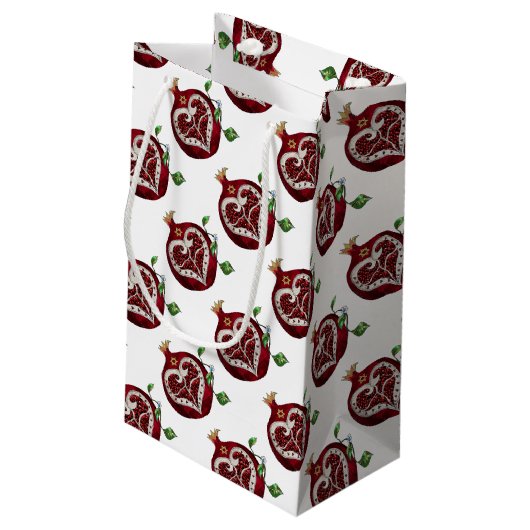 Judaika Pomegranate Heart Hanukkah Rosh Hashanah Kleine Geschenktüte (Rückseite Schrägansicht)