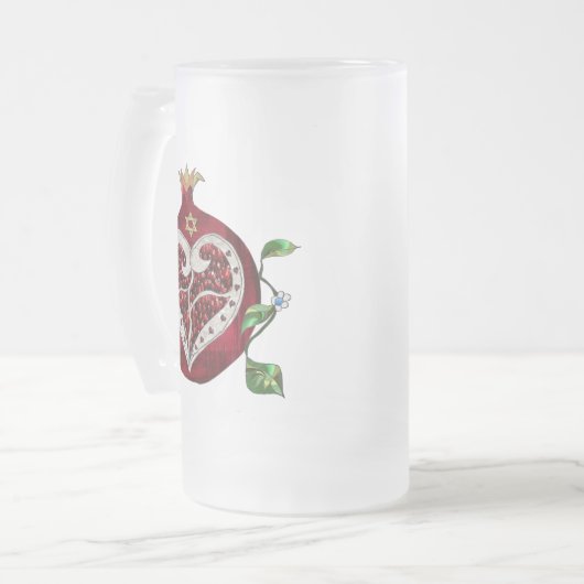 Judaika Pomegranate Heart Hanukkah Rosh Hashanah Mattglas Bierglas (Vorderseite Links)