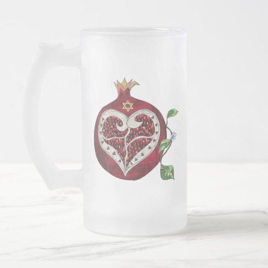 Judaika Pomegranate Heart Hanukkah Rosh Hashanah Mattglas Bierglas (Links)