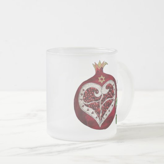Judaika Pomegranate Heart Hanukkah Rosh Hashanah Mattglastasse (VorderseiteRechts)