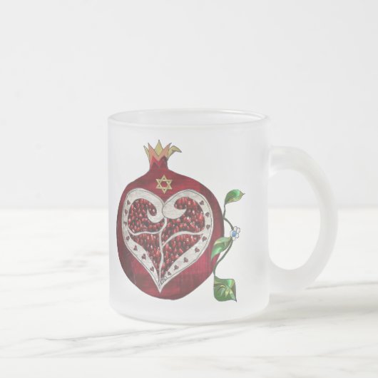 Judaika Pomegranate Heart Hanukkah Rosh Hashanah Mattglastasse (Rechts)