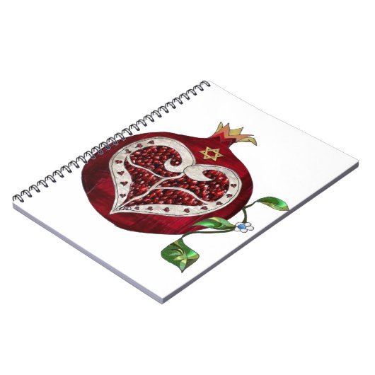 Judaika Pomegranate Heart Hanukkah Rosh Hashanah Notizblock (Linke Seite)