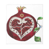 Judaika Pomegranate Heart Hanukkah Rosh Hashanah Notizblock (Vorderseite)