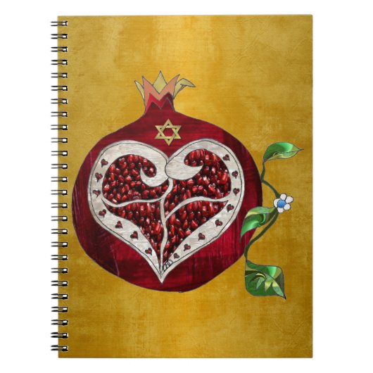 Judaika Pomegranate Heart Hanukkah Rosh Hashanah Notizblock (Vorderseite)