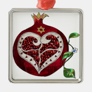 Judaika Pomegranate Heart Hanukkah Rosh Hashanah Ornament Aus Metall