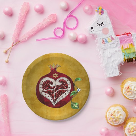 Judaika Pomegranate Heart Hanukkah Rosh Hashanah Pappteller (Party)