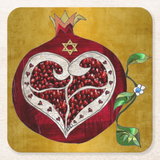 Judaika Pomegranate Heart Hanukkah Rosh Hashanah Rechteckiger Pappuntersetzer (Vorderseite)
