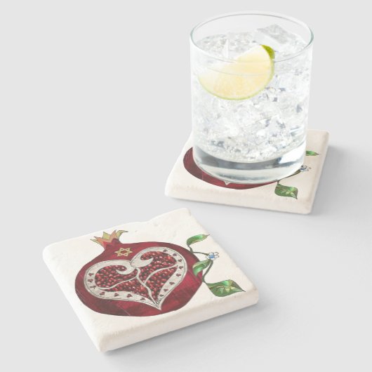 Judaika Pomegranate Heart Hanukkah Rosh Hashanah Steinuntersetzer (Seitenansicht)