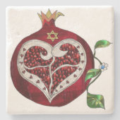 Judaika Pomegranate Heart Hanukkah Rosh Hashanah Steinuntersetzer (Vorderseite)