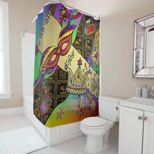 Judaika Purim Esther Celebration Dark Art Print Duschvorhang (Beispiel)