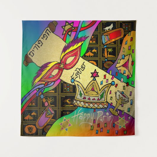 Judaika Purim Esther Celebration Dark Art Print Wandteppich (Vorderseite)