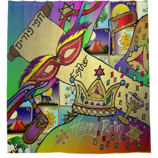 Judaika Purim Esther Celebration Light Art Print Duschvorhang (Vorderseite)