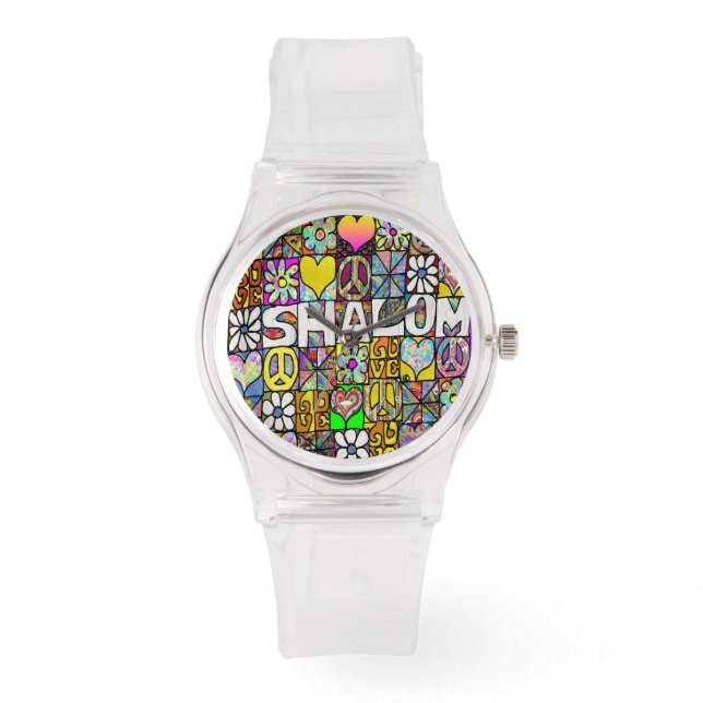 Judaika Retro 60er Psychedelic Shalom LIEBE Armbanduhr (Vorderseite)