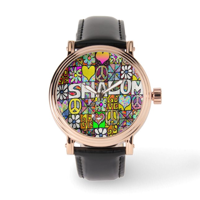 Judaika Retro 60er Psychedelic Shalom Watch Armbanduhr (Vorderseite)