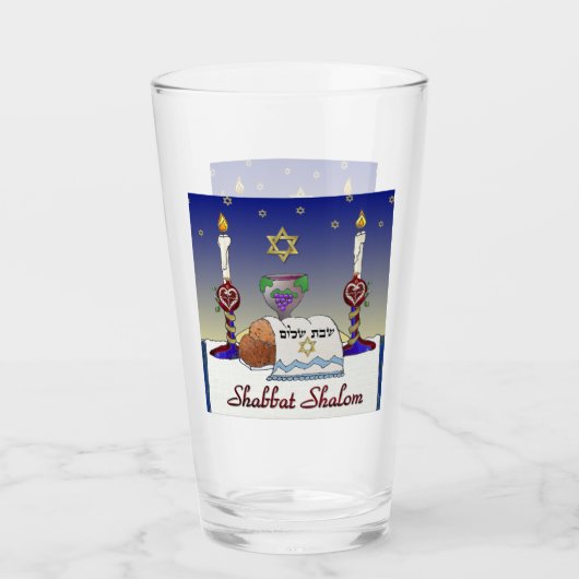 Judaika Shabbat Shalom Art Print Glass Cup Glas (Vorderseite)