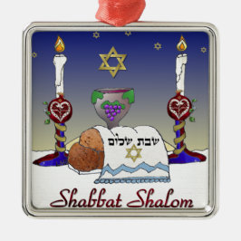 Judaika Shabbat Shalom Art Print Silbernes Ornament