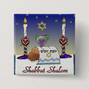 Judaika Shabbat Shalom Kunst-Druck Button
