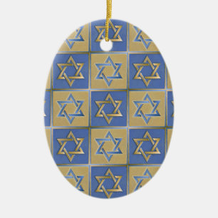Judaika Star von David Metal Gold Blue Keramik Ornament