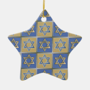 Judaika Star von David Metal Gold Blue Keramikornament