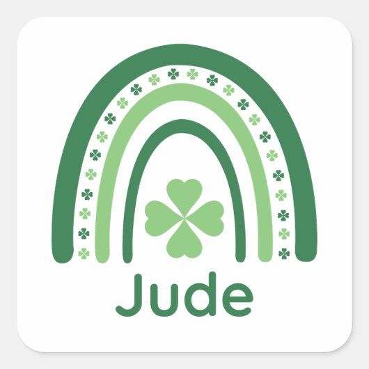 Jude Name Clover Boho Rainbow Quadratischer Aufkleber (Vorderseite)