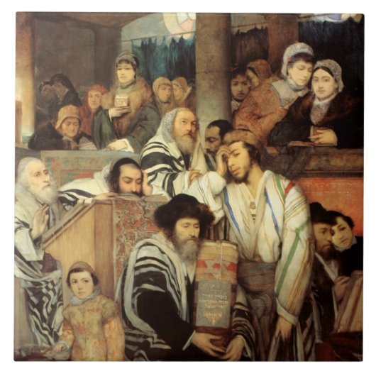Juden, die in der Synagoge auf Jom Kippur beten Fliese (Vorderseite)