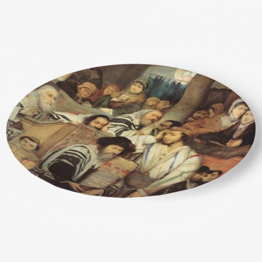 Juden, die in der Synagoge auf Jom Kippur beten Pappteller (Schrägansicht)