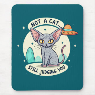 Judging Sphynx Cat UFO Sarcastic Cartoon Art Mousepad