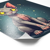 Judging Sphynx Cat UFO Space Cartoon Art Fotodruck (Ecke)