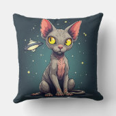 Judging Sphynx Cat UFO Space Cartoon Art Kissen (Rückseite)