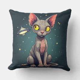 Judging Sphynx Cat UFO Space Cartoon Art Kissen
