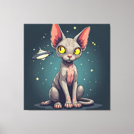 Judging Sphynx Cat UFO Space Cartoon Art Leinwanddruck