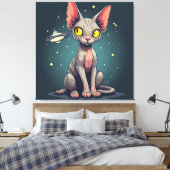 Judging Sphynx Cat UFO Space Cartoon Art Leinwanddruck (Insitu (Schlafzimmer))