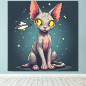 Judging Sphynx Cat UFO Space Cartoon Art Leinwanddruck (Insitu (Holzboden))