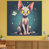 Judging Sphynx Cat UFO Space Cartoon Art Leinwanddruck (Insitu (Wohnzimmer))
