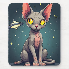 Judging Sphynx Cat UFO Space Cartoon Art Mousepad
