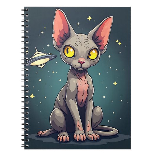 Judging Sphynx Cat UFO Space Cartoon Art Notizblock (Vorderseite)
