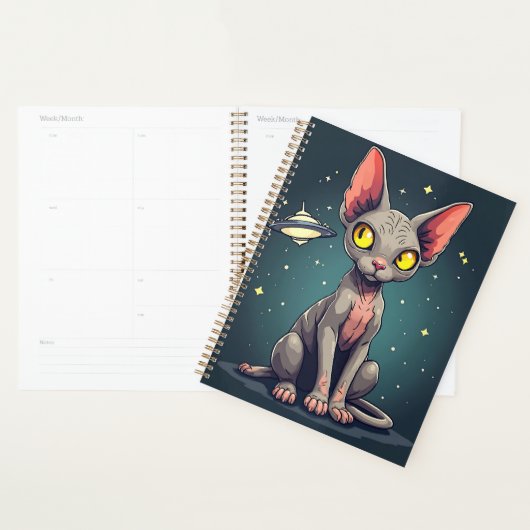 Judging Sphynx Cat UFO Space Cartoon Art Planer (Anzeige)