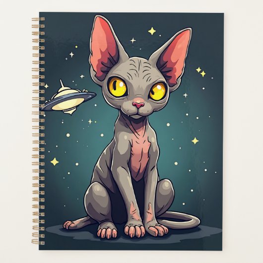 Judging Sphynx Cat UFO Space Cartoon Art Planer (Vorderseite)