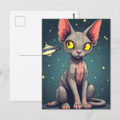 Judging Sphynx Cat UFO Space Cartoon Art Postkarte (Vorne/Hinten)