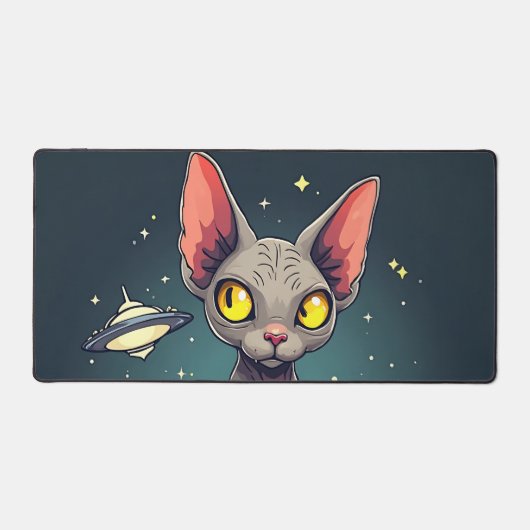 Judging Sphynx Cat UFO Space Cartoon Art Schreibtischunterlage (Vorderseite)