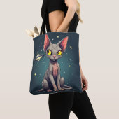 Judging Sphynx Cat UFO Space Cartoon Art Tasche (Von Nahem)