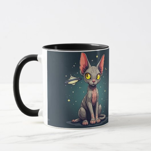 Judging Sphynx Cat UFO Space Cartoon Art Tasse (Links)