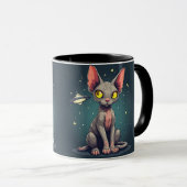 Judging Sphynx Cat UFO Space Cartoon Art Tasse (VorderseiteRechts)